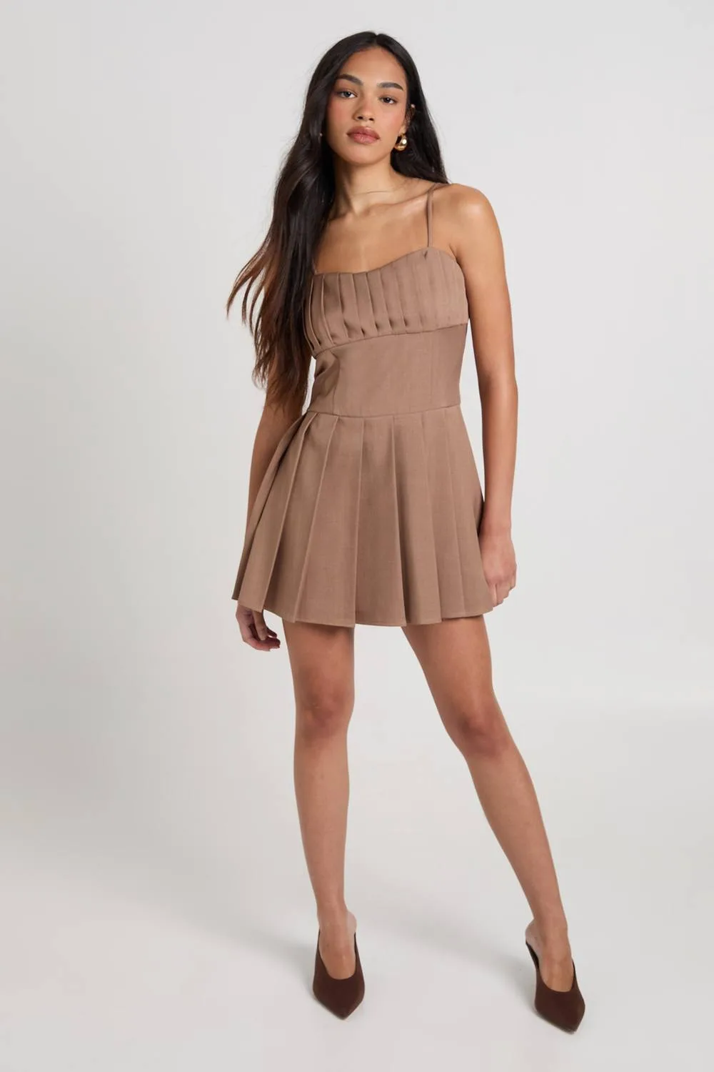 Pleat Detail Tailored Mini Dress by boohoo