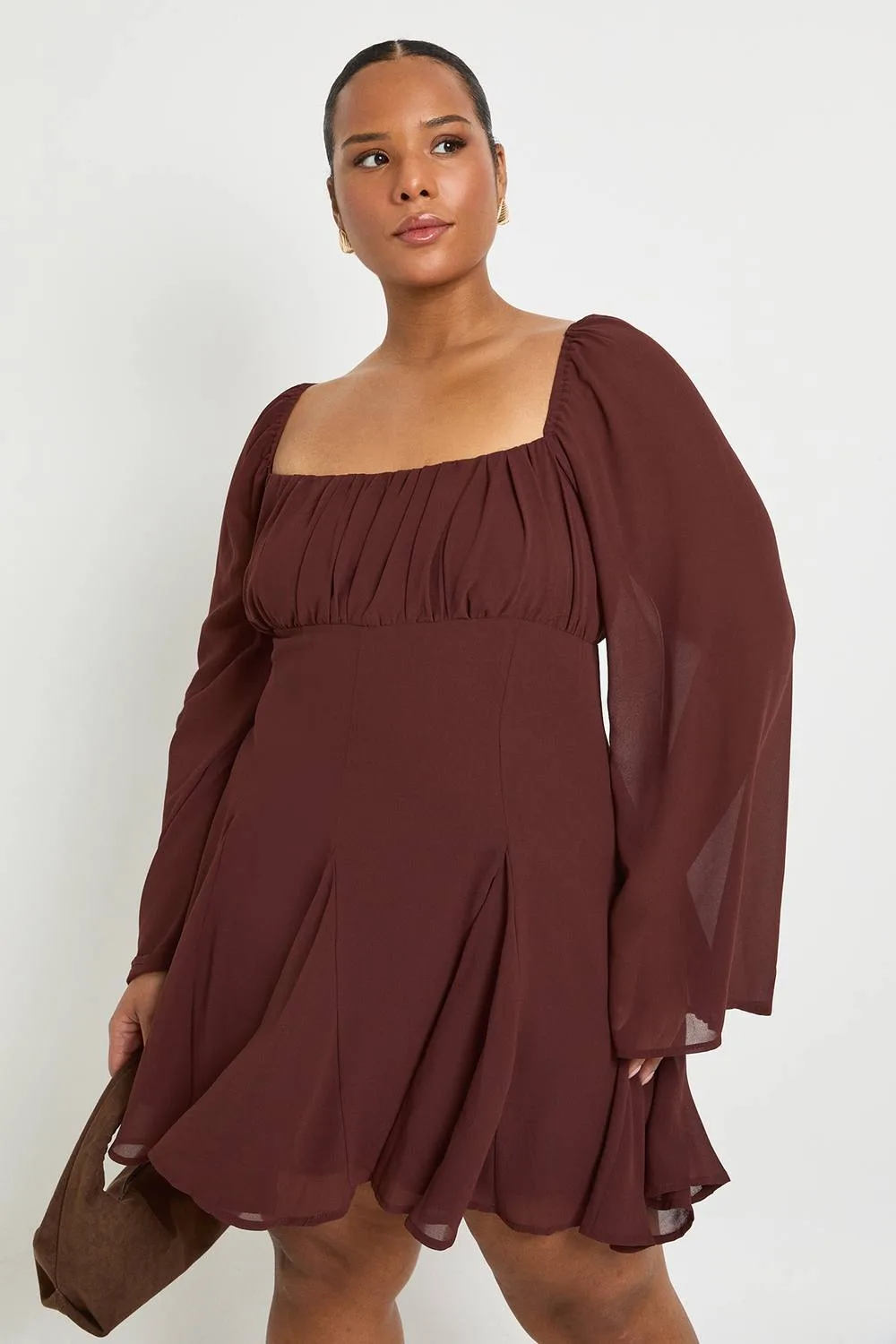 Chiffon Godet Skater Dress by boohoo
