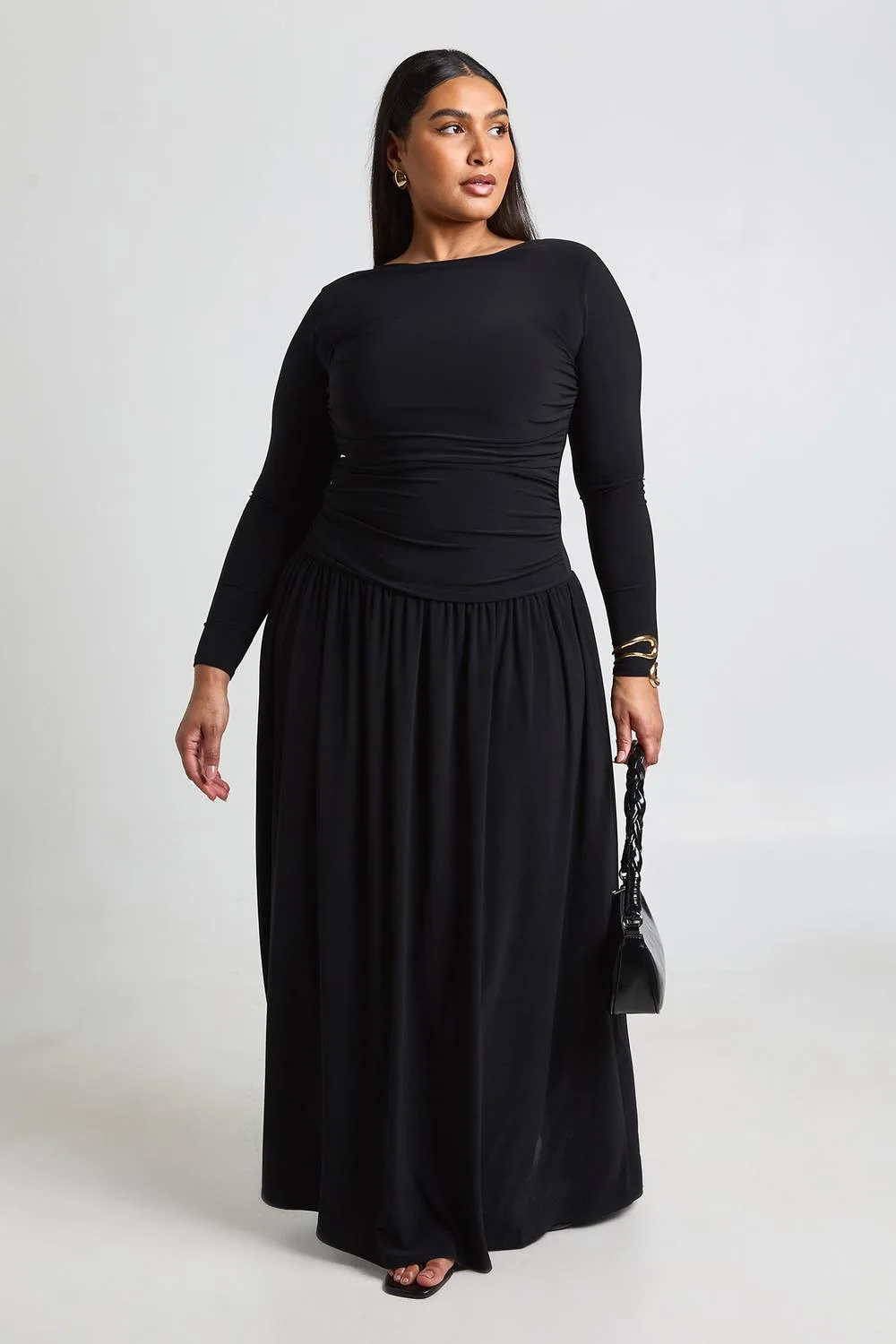 Soft Ruched Long Sleeve Maxi Dress