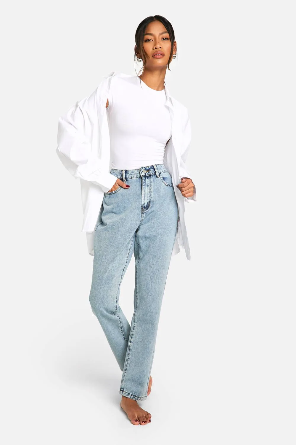 Basics High Waisted Slim Fit Jeans by boohoo