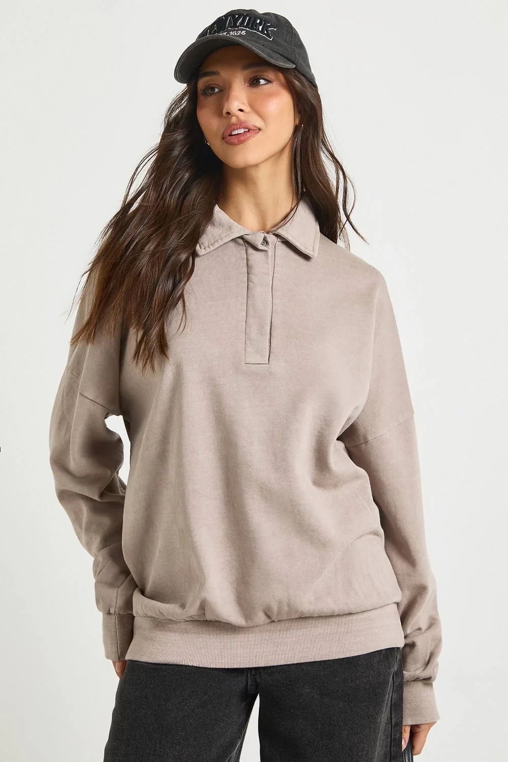 Washed Rugby Sweatshirt by boohoo