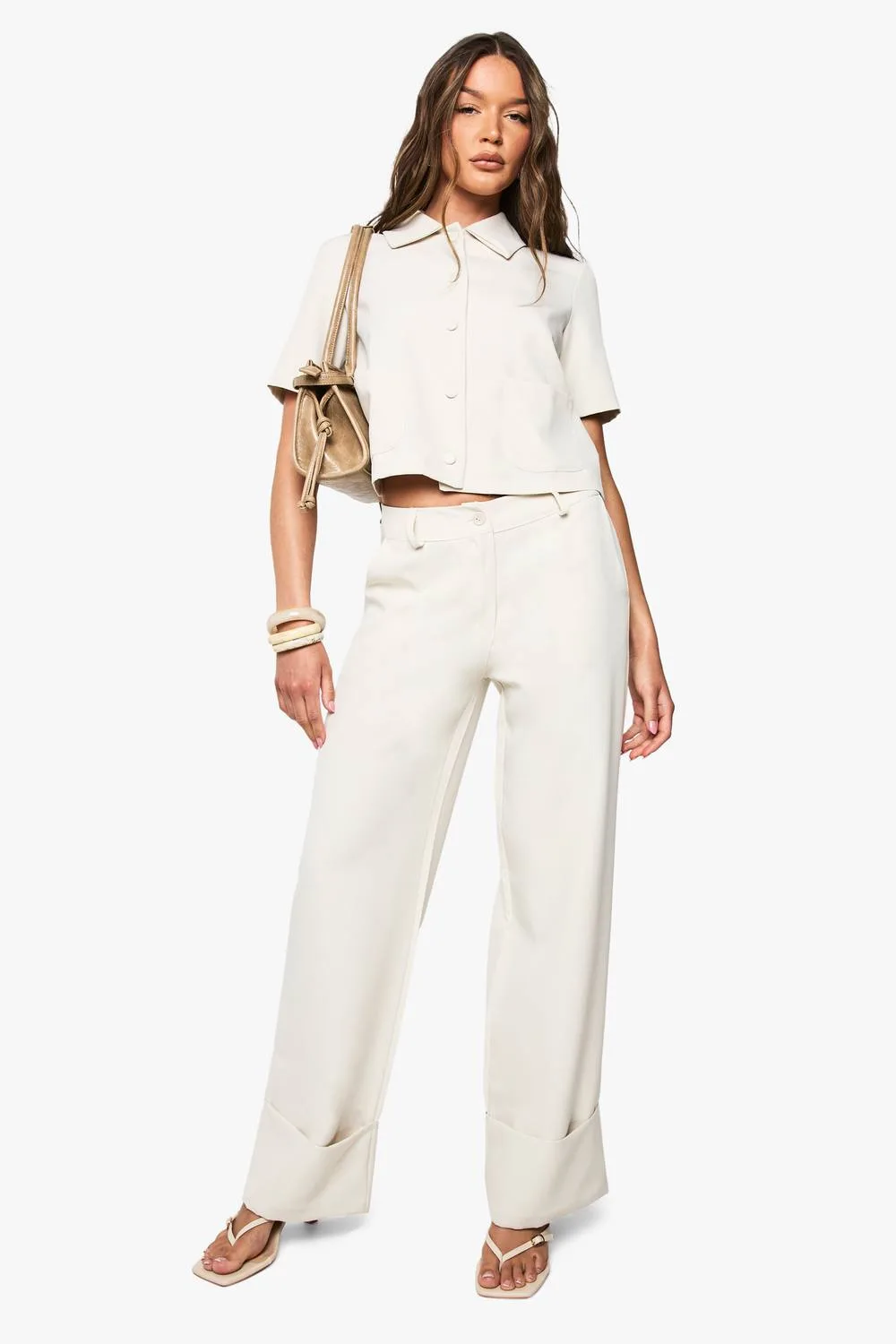Woven Turn Up Wide Leg Trousers by boohoo