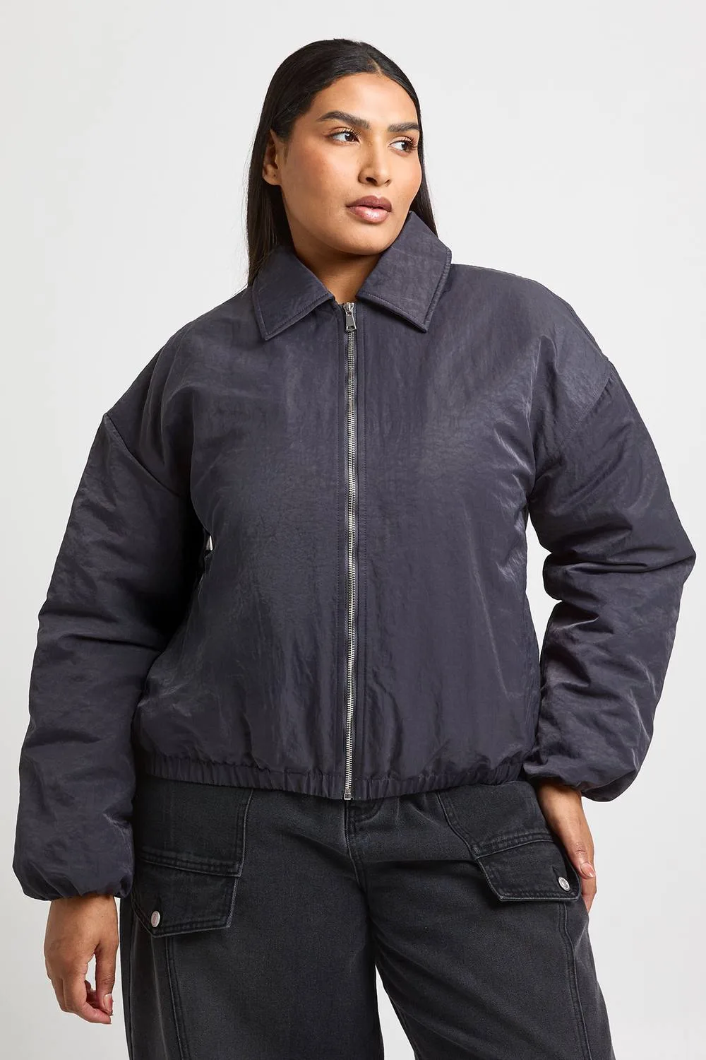 Collared Oversized Bomber Jacket by boohoo