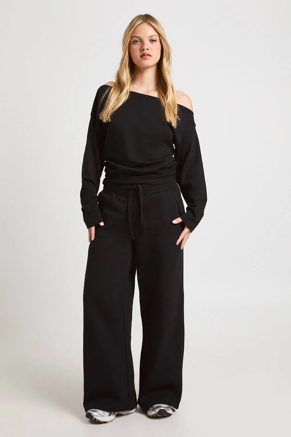 Cinched Waist Off-Shoulder Straight Leg Tracksuit by boohoo