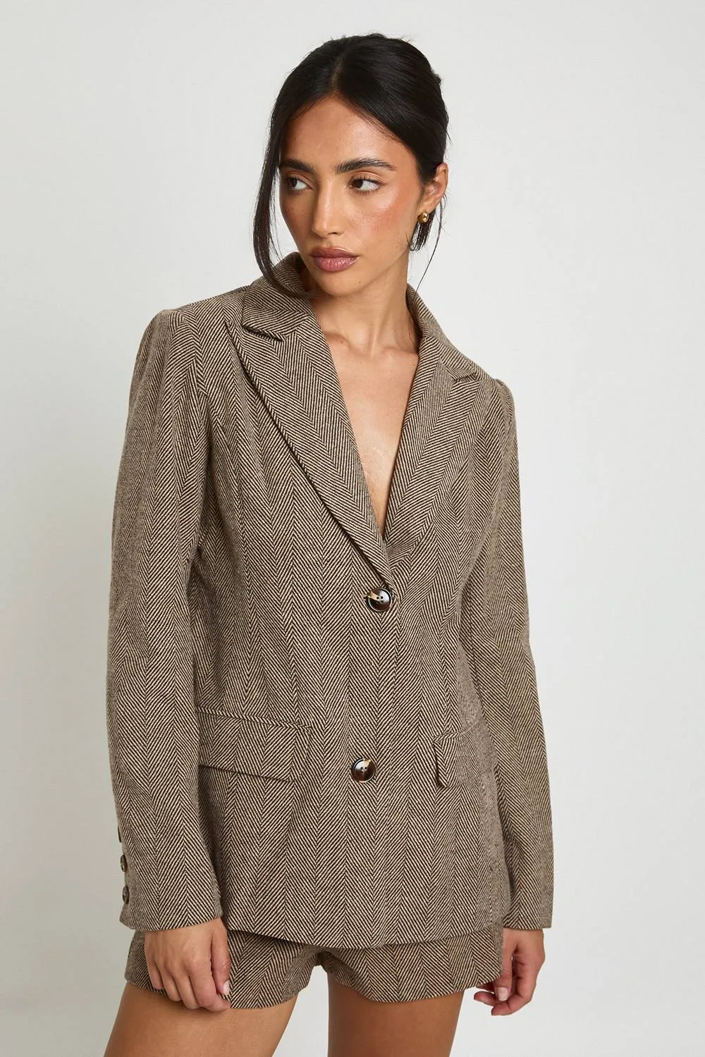 Herringbone Single Breasted Oversized Blazer by boohoo