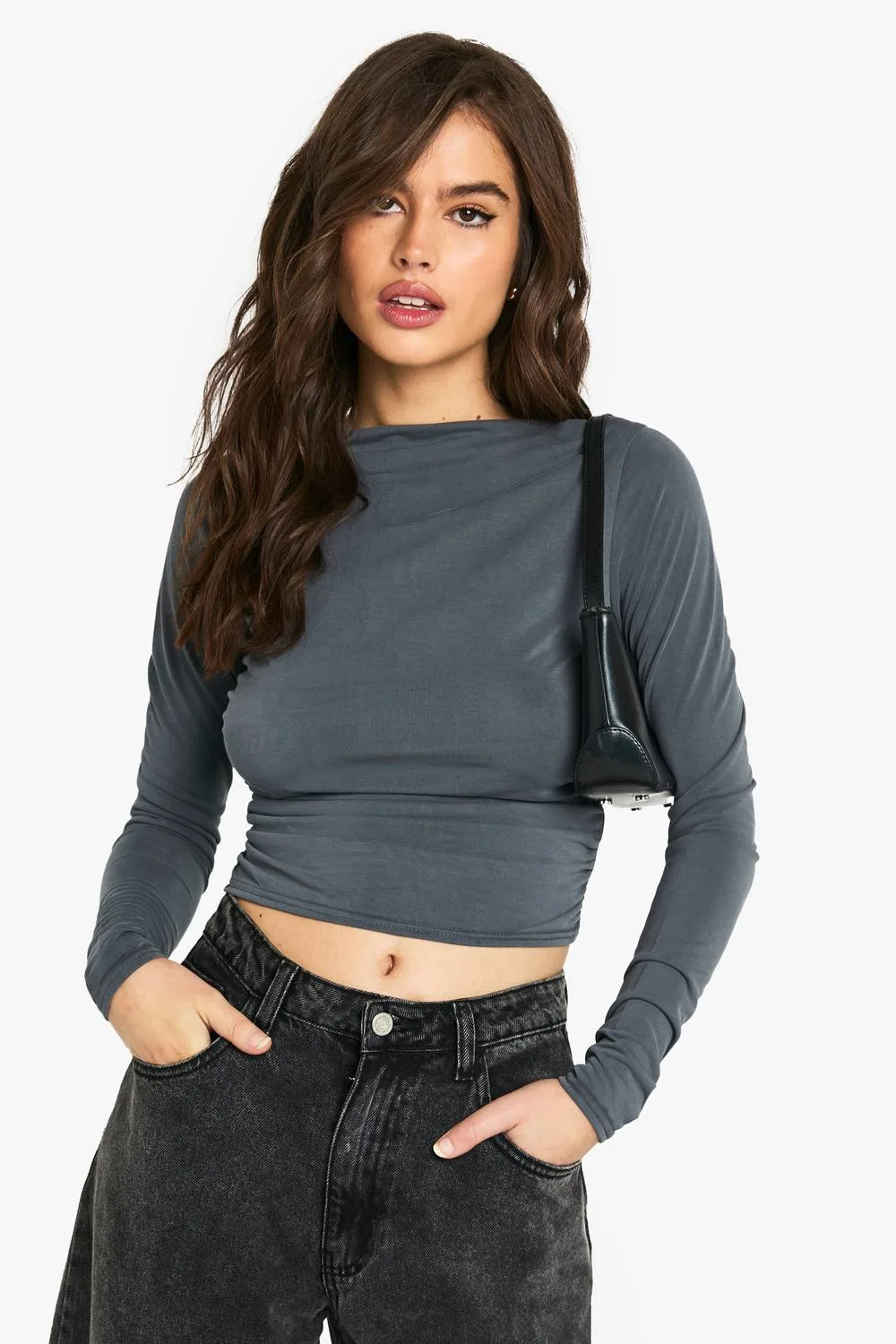 Peached Jersey Drape Long Sleeve Top by boohoo