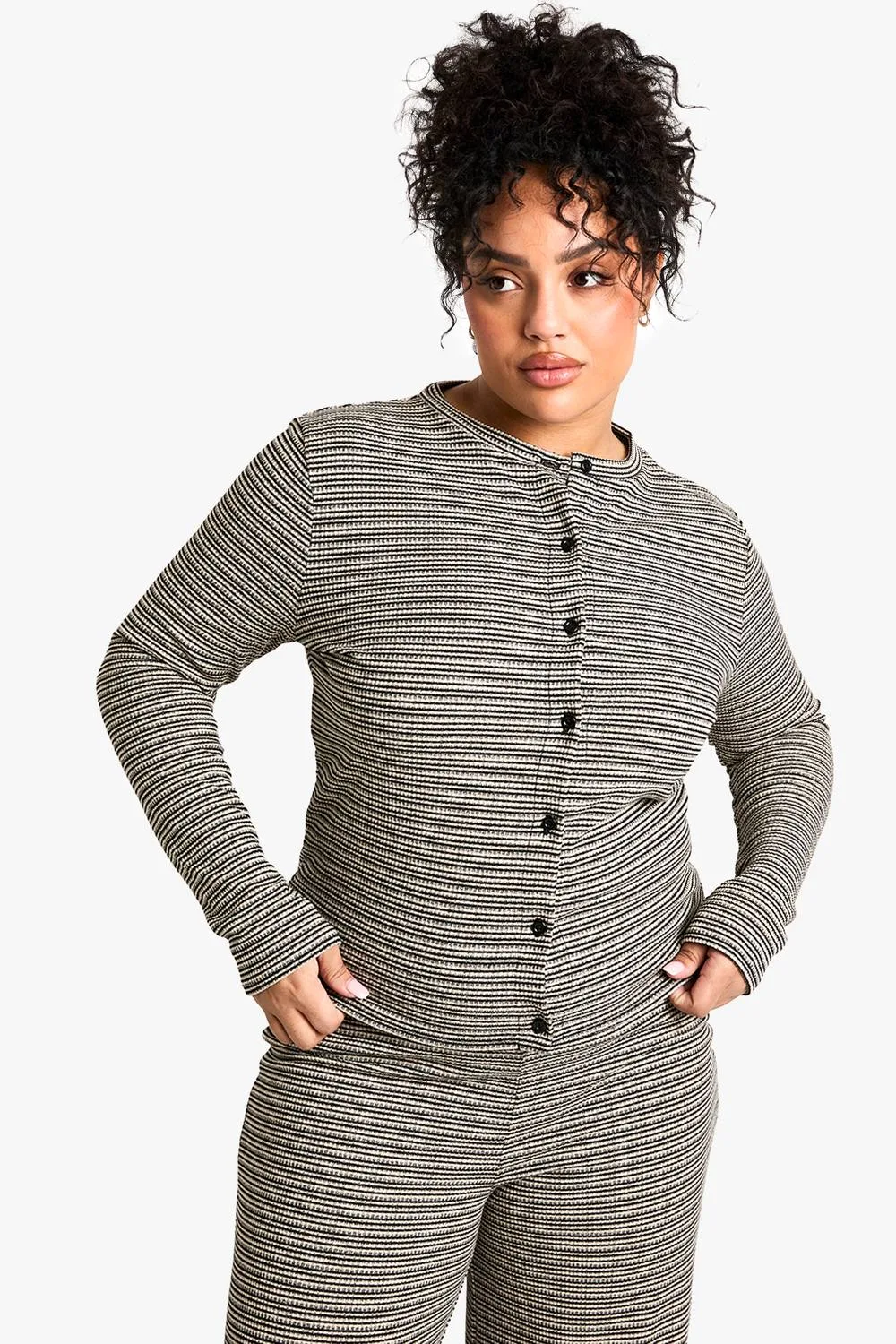 Stripe Long Sleeve Button Down Top by boohoo