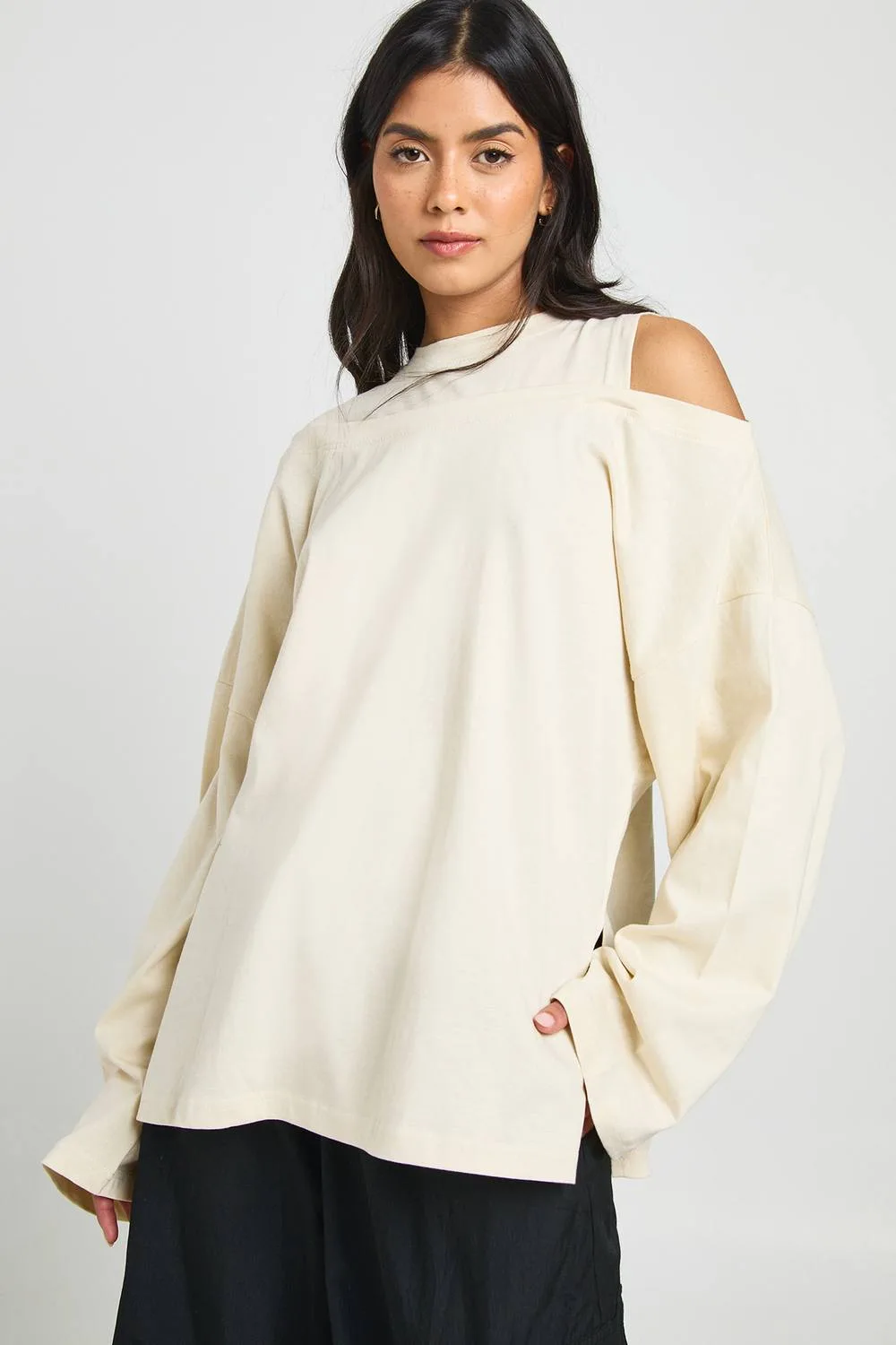 Heavy Cotton Oversized T-Shirt with Cold Shoulder by boohoo
