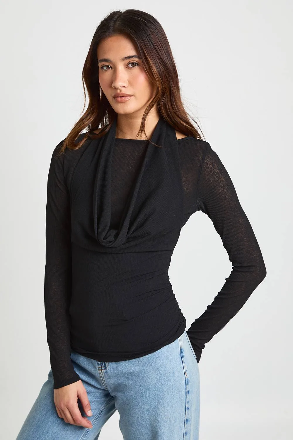 Ribbed Sheer Textured 2 in 1 Halterneck Top