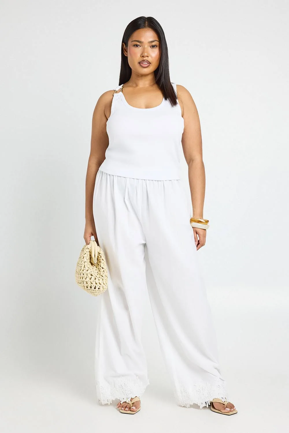 Brodierie Cut Work Detail Wide Leg Trouser