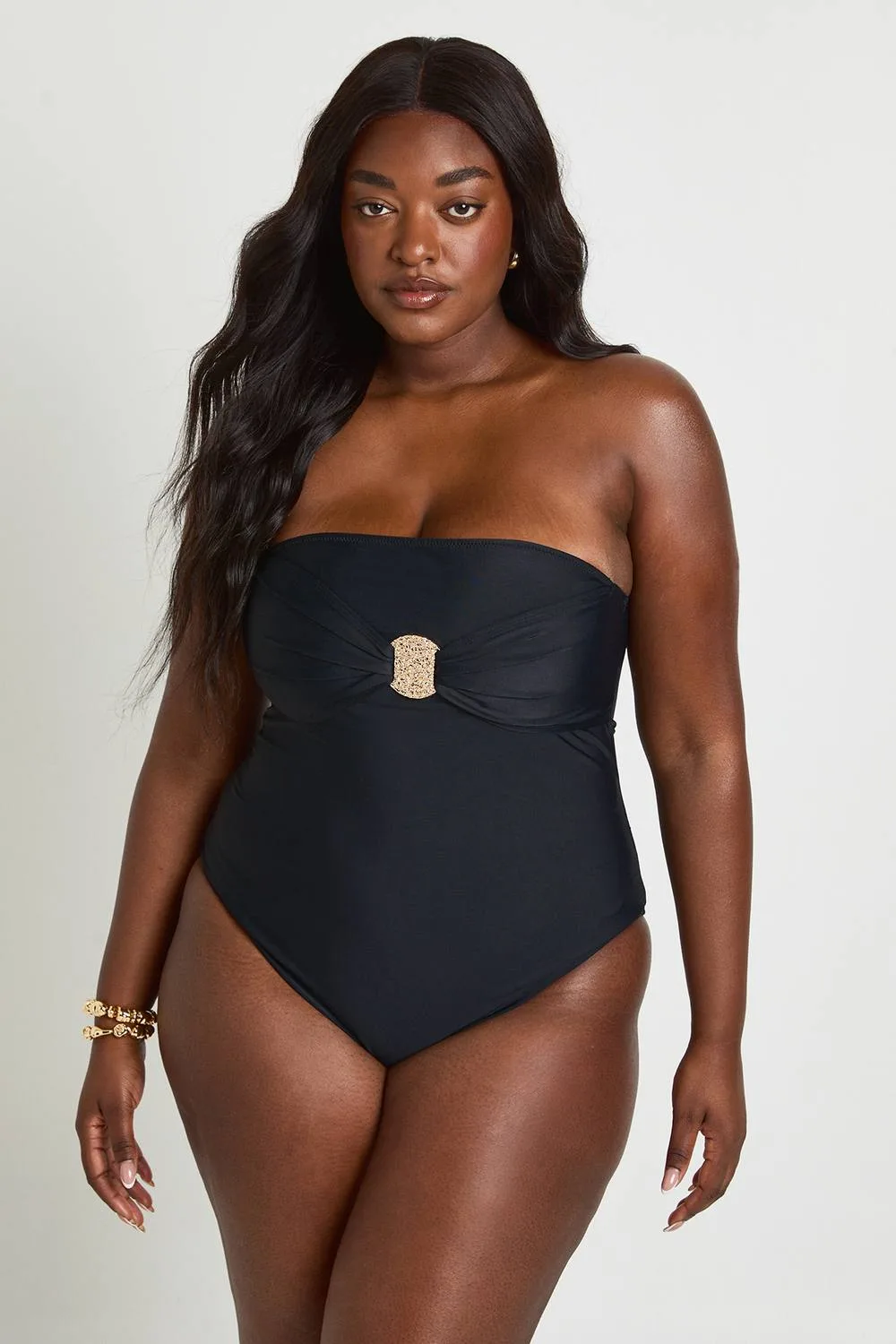 Gold Trim Detail Bandeau Swimsuit by boohoo