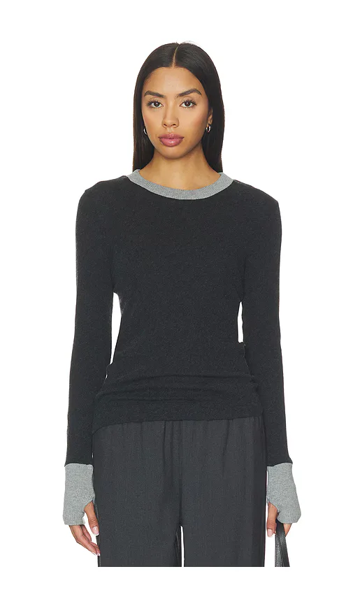 Cashmere Jersey Contrast Easy Cuffed Crew by Enza Costa
