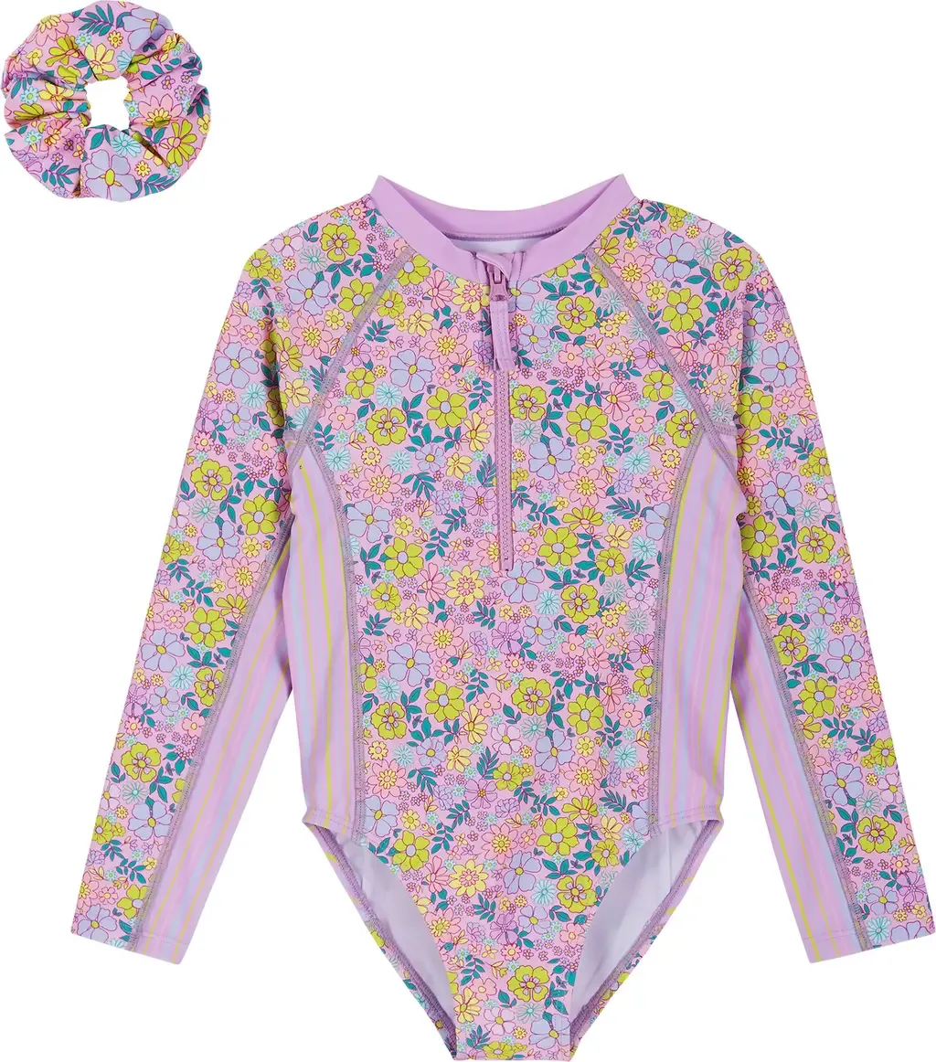 Long Sleeve One-Piece Rashguard Swimsuit & Scrunchie Set by Andy & Evan