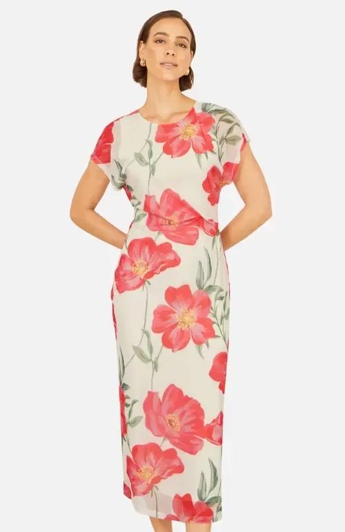 Poppy Print Midi Mesh Dress by Yumi