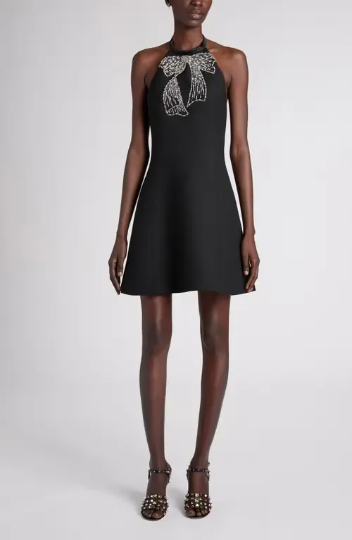 Embroidered Sequin Bow Wool & Silk Crepe Couture Minidress by Valentino Garavani