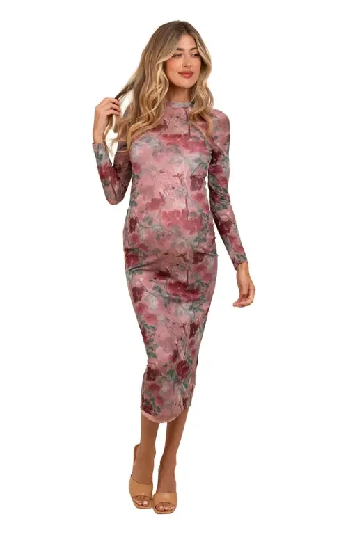 Floral Printed Mesh Overlay Maxi Dress by PinkBlush