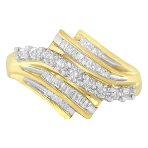 10K Yellow Gold Round and Baguette 1/2 Cttw Diamond-Cut Ring by Haus of Brilliance