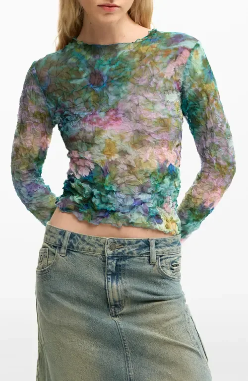 Crinkle Long Sleeve Crop Top