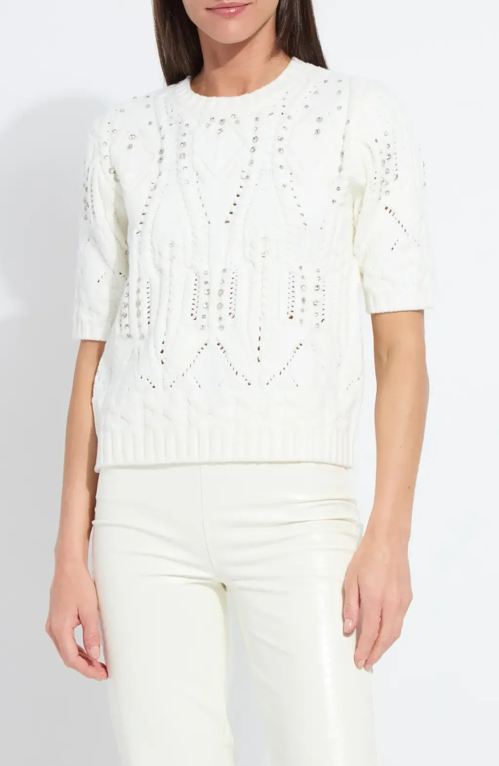 Hadley Crystal Embellished Short Sleeve Sweater by Lysse