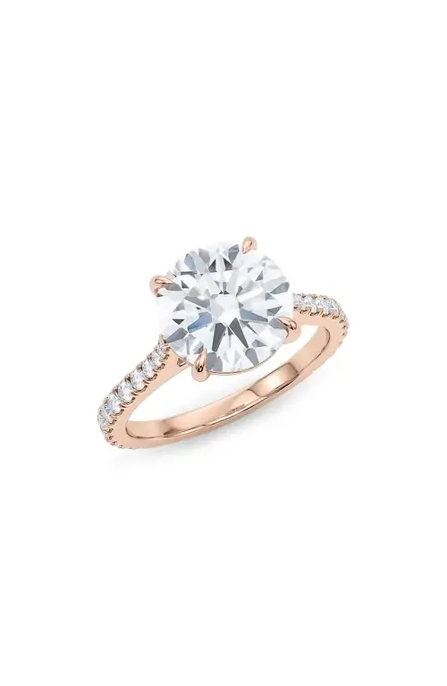Round Brilliant Cut Pavé Lab Grown Diamond Ring in 3.00 Ctw 18K Rose Gold by HauteCarat