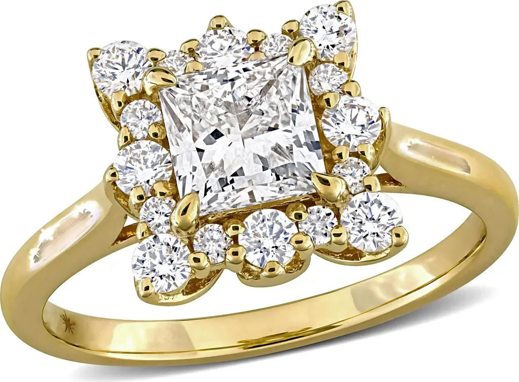 1-1/2 CTW Lab-Grown Diamond Princess Halo Ring 14k in Yellow Gold by Julianna B.