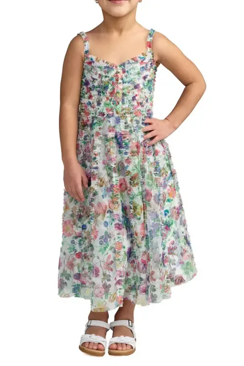 Mesh V-Neck Floral Print Mini Dress by Mac Duggal