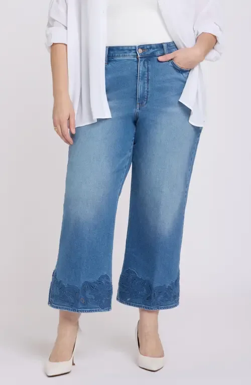 Teresa Embroidered High Waist Wide Leg Ankle Jeans by NYDJ