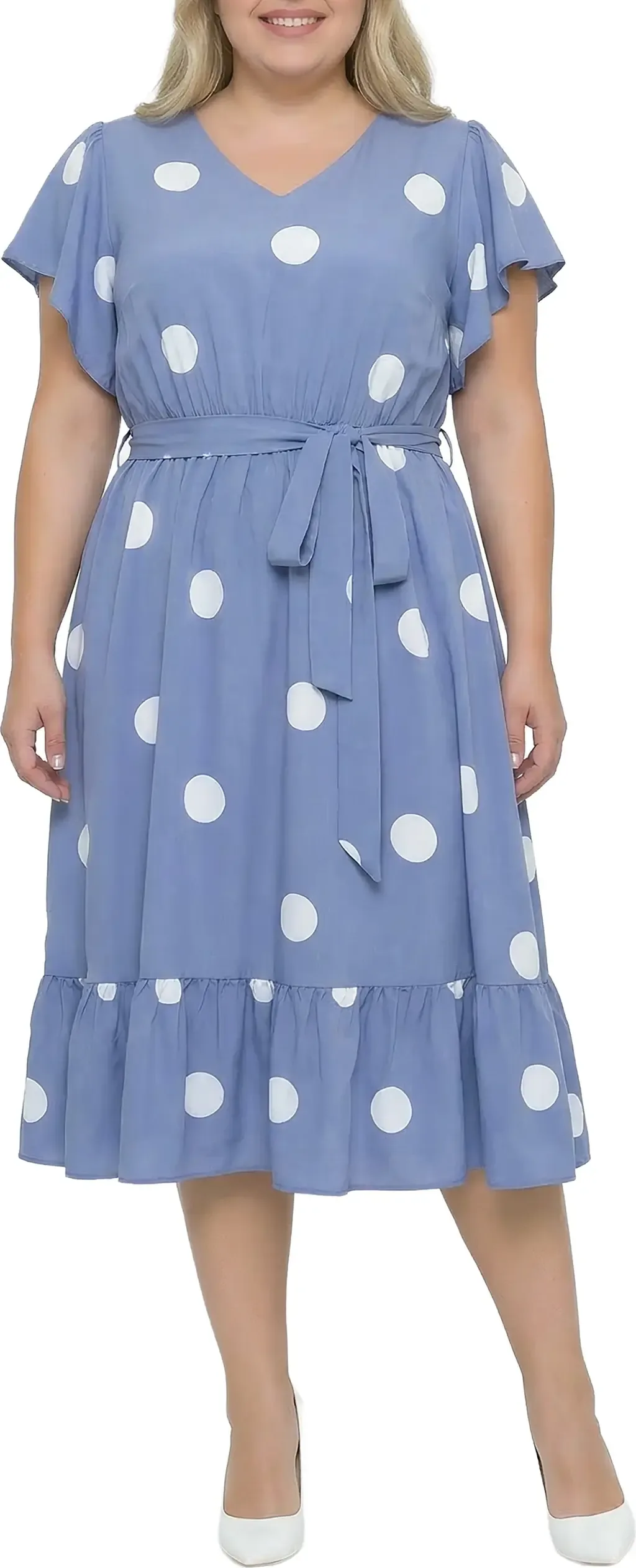Polka Dot Belted Midi Dress by Standards & Practices