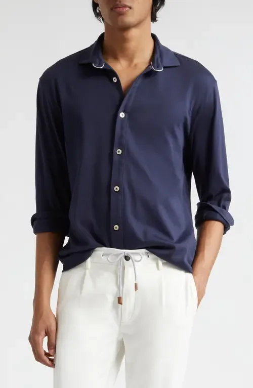Dandy Jersey Button-Up Shirt by Eleventy