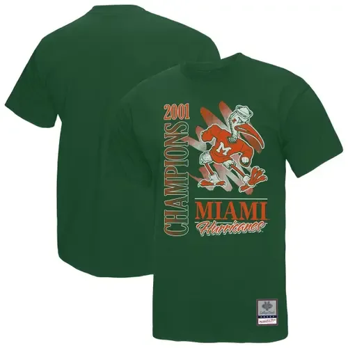 Mitchell & Ness Green Miami Hurricanes Retro Brush Mineral Wash T-Shirt by Mitchell & Ness