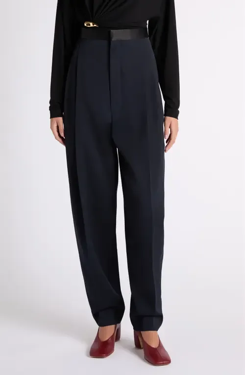Satin Trim High Waist Wool Straight Leg Pants by Bottega Veneta