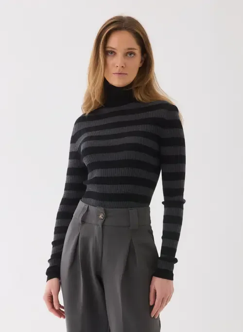 Merino Superfine Rib Knit Stripe Turtleneck by Majestic Filatures