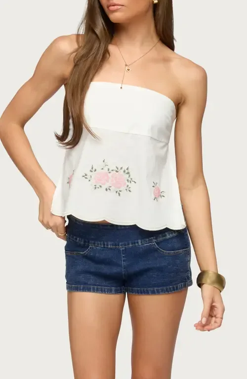 Shiri Embroidered Strapless Open Back Top by EDIKTED
