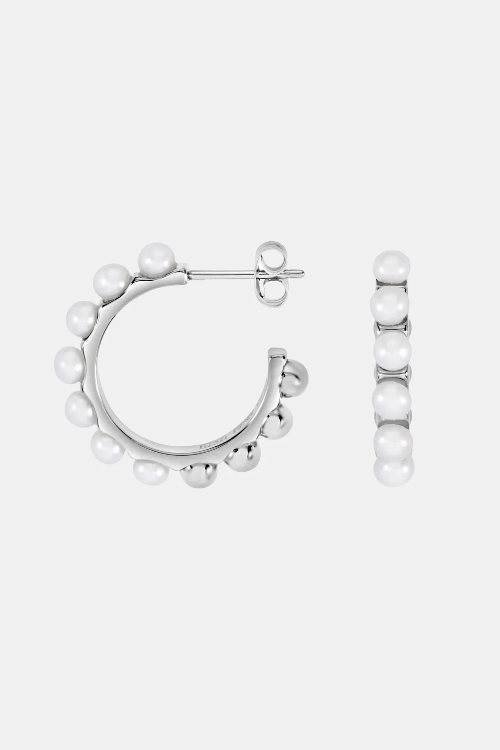 Large White Timeless Pearl Hoops in Sterling Silver by Dower & Hall