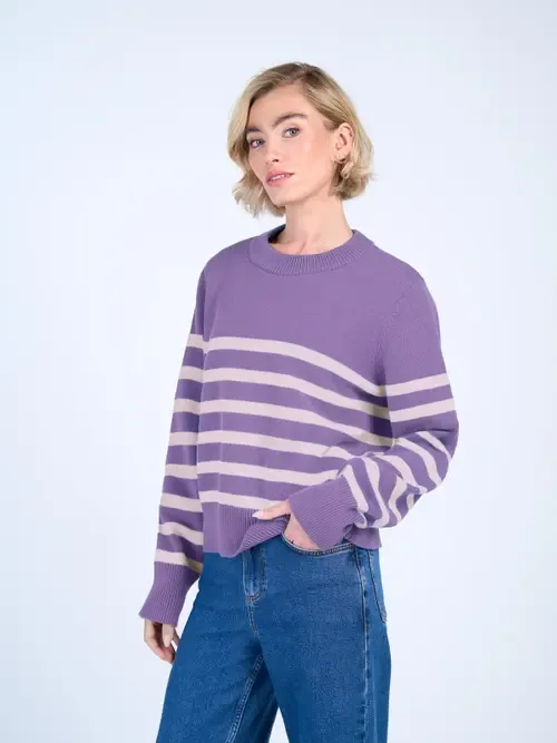 Long Sleeve Boxy Stripe Crew Sweater by Kettlewell
