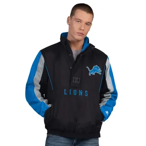 Starter Black Detroit Lions Thursday Night Gridiron Half-Zip Jacket by STARTER