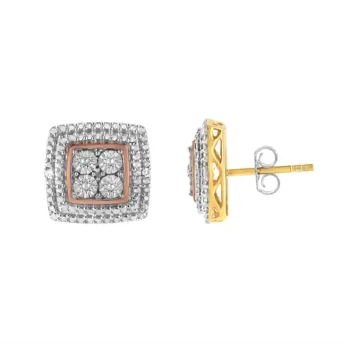 Silver Diamond Accented Square Shaped Milgrain Stud Earrings by Haus of Brilliance