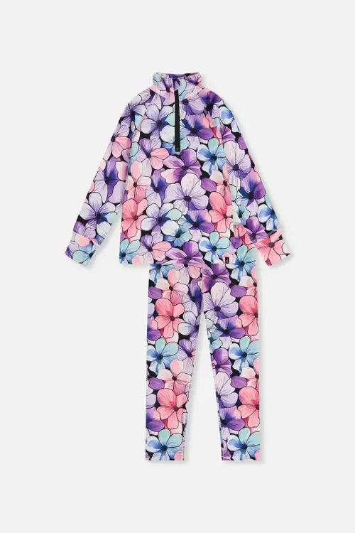 Two Piece Floral Brushed Half-Zip Top & Pants Thermal Underwear by Deux par Deux