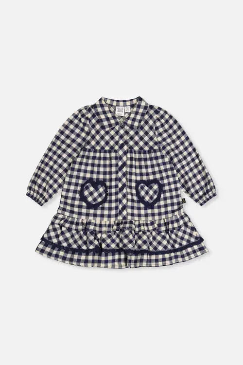 Gingham Frilled Heart Pocket Shirt Dress by Deux par Deux