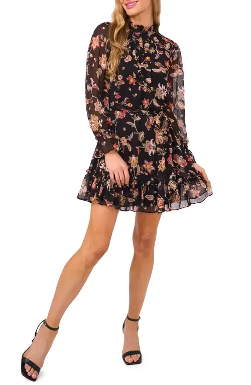 Ruffle Tie Waist Long Sleeve Minidress by CeCe