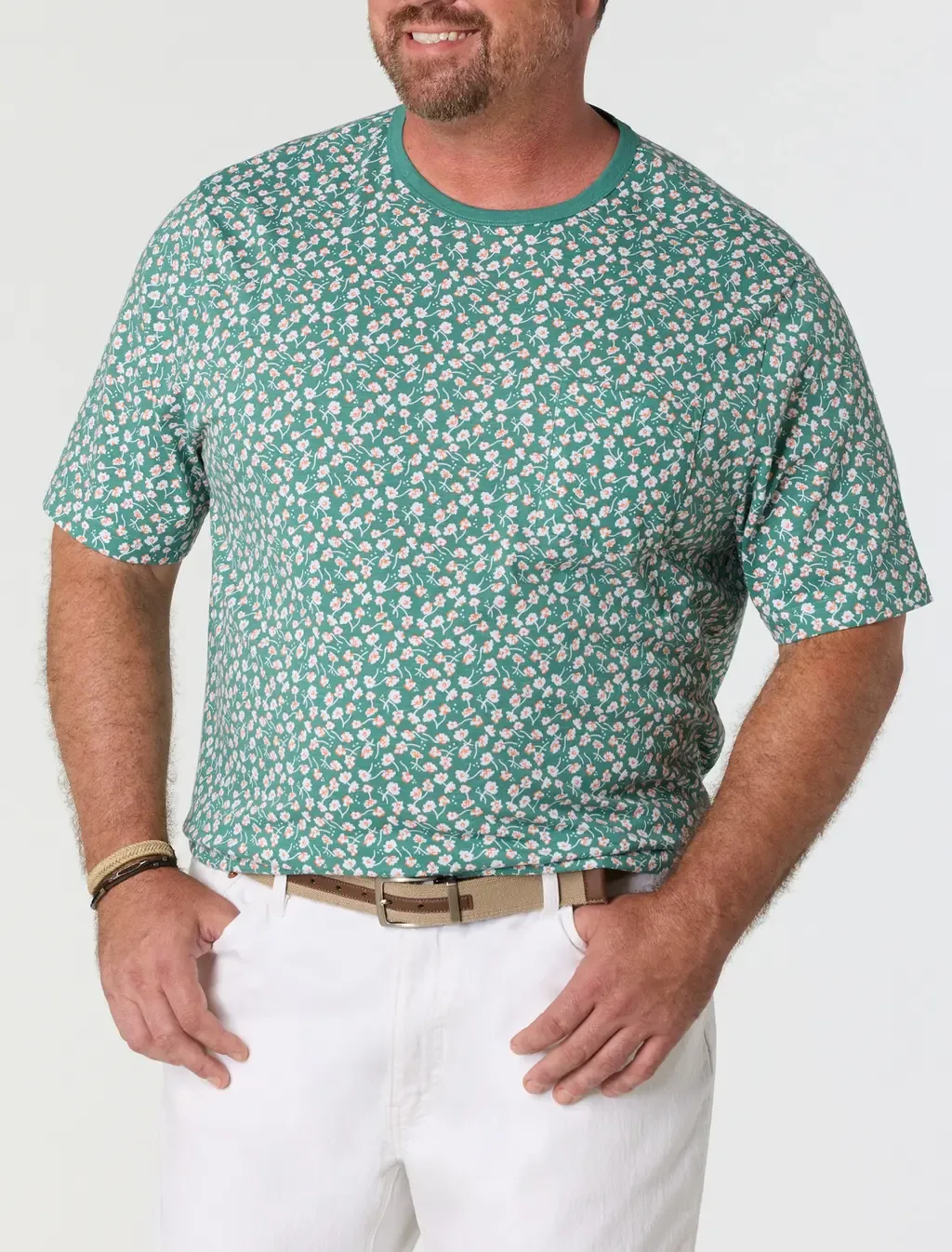 Floral Print Moisture-Wicking Pocket T-Shirt V2 by Harbor Bay by DXL