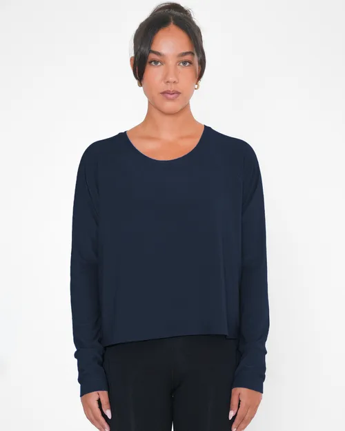 Sera Mid Length Boxy Nylon Long Sleeve Top by Rebody Active