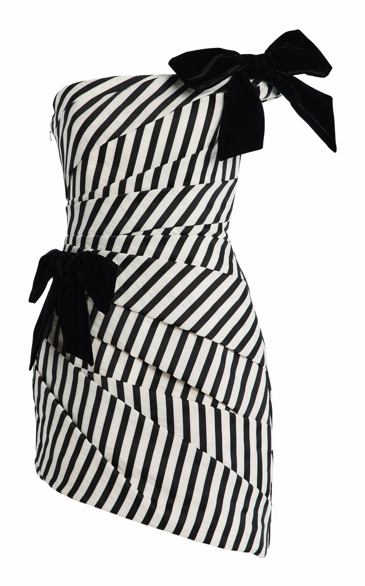 Pleated Ribbon-Striped Crinkled Jacquard Mini Dress