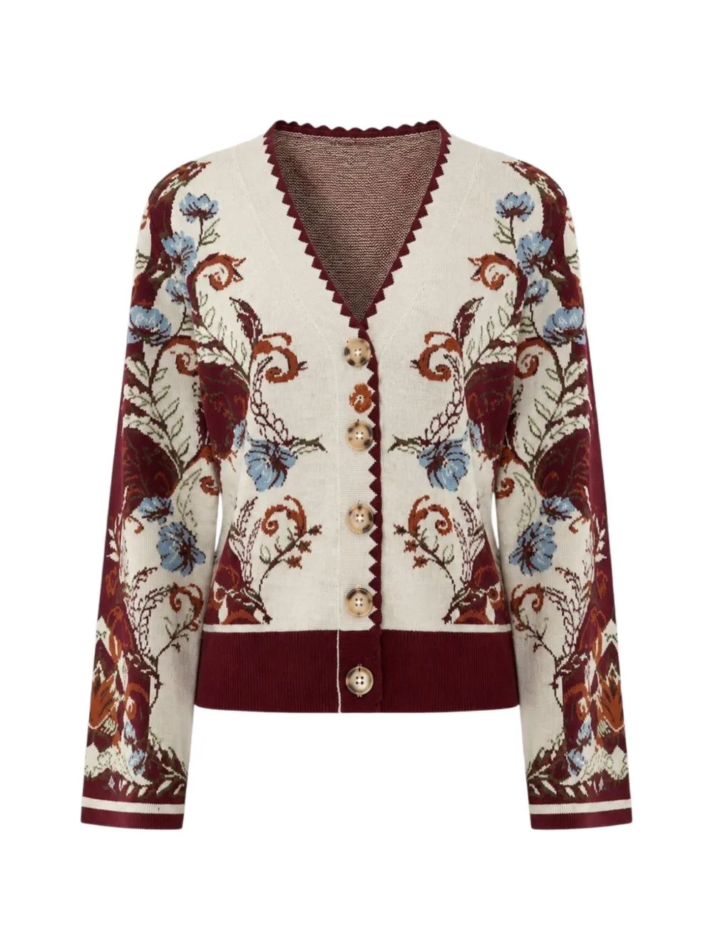 Floral-Intarsia Scalloped Cardigan by FARM Rio