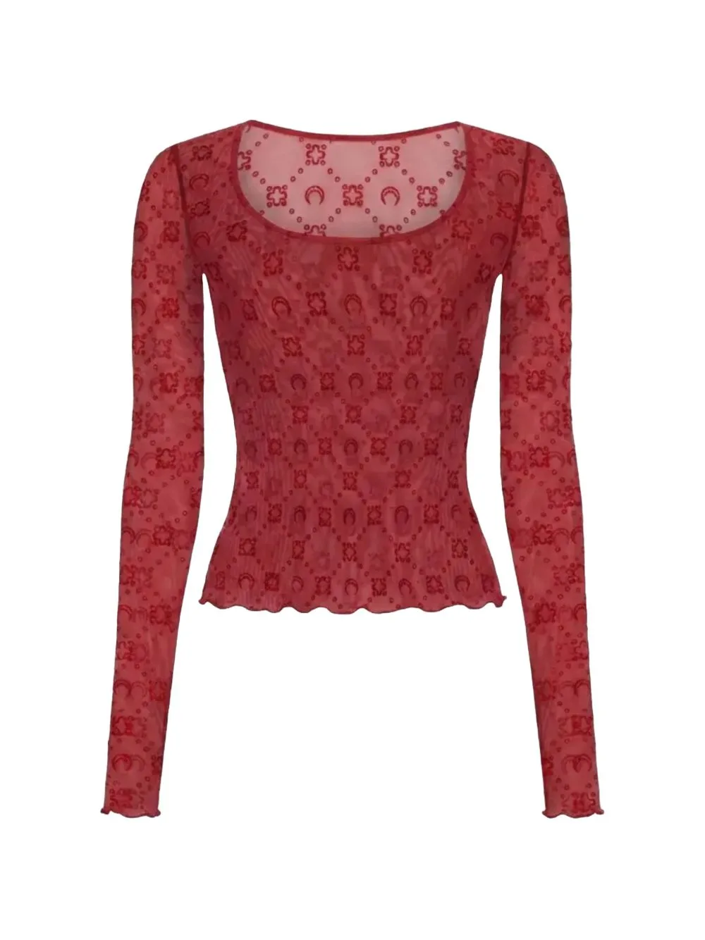 Moonogram Mesh Flock Ls Top with Roundneck and Long Sleeves by Marine Serre