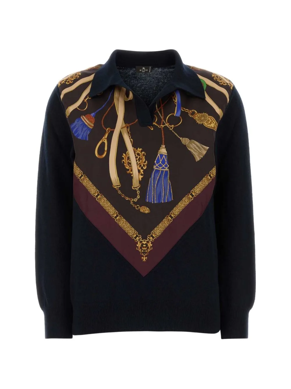 Wool and Cashmere Sweater with Zip and Silk Insert by ETRO