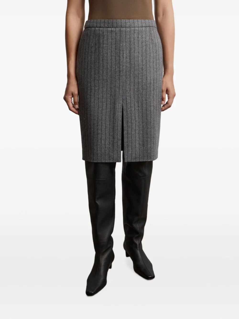 Pinstripe Front-Slit Skirt by 12 STOREEZ