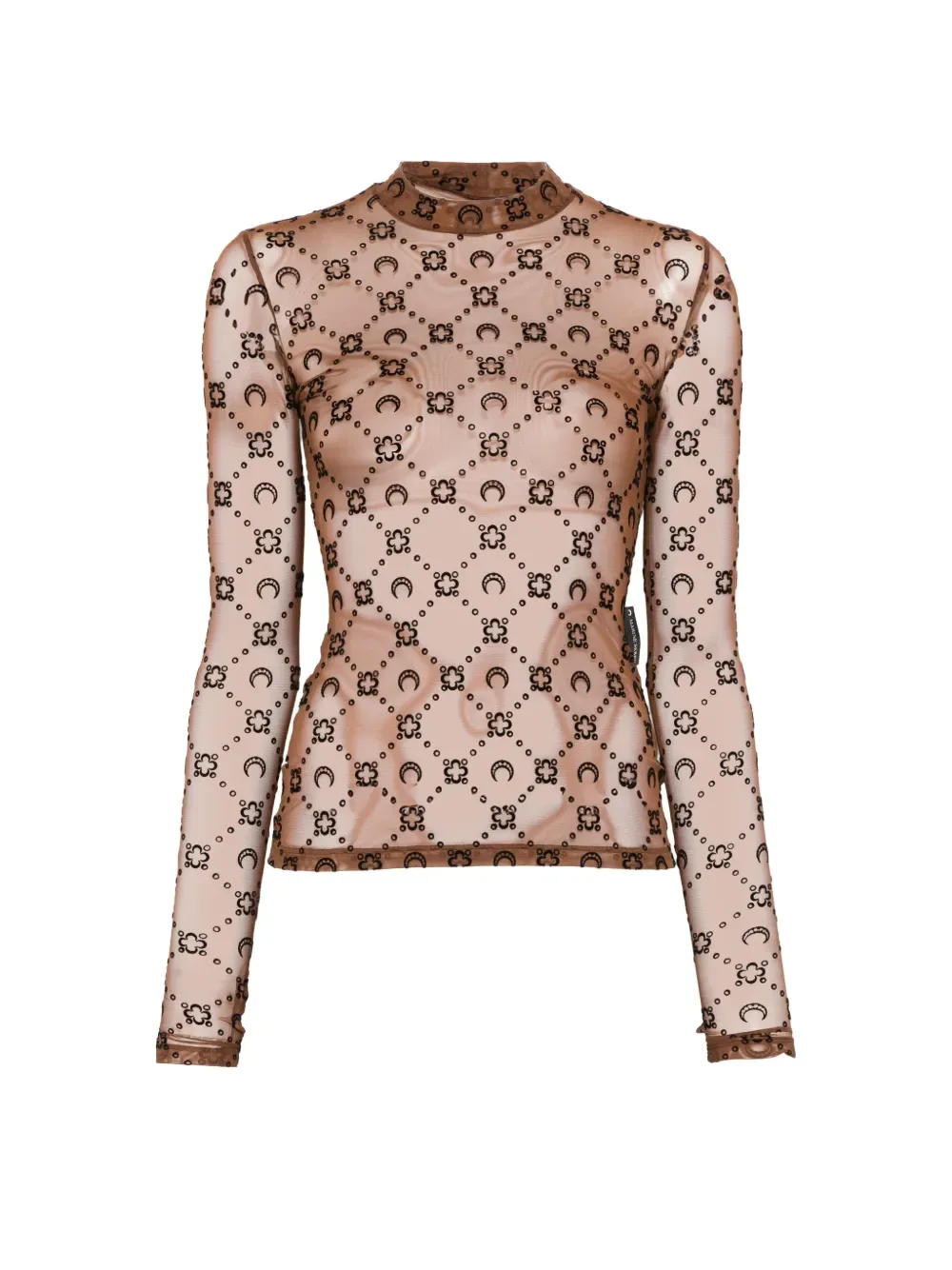 Moonogram Mesh Flock Long Sleeve Highneck Top by Marine Serre