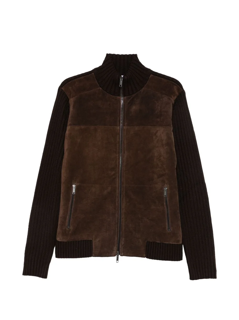 Suede-Panelled Ribbed-Knit Cardigan by Daniele Fiesoli