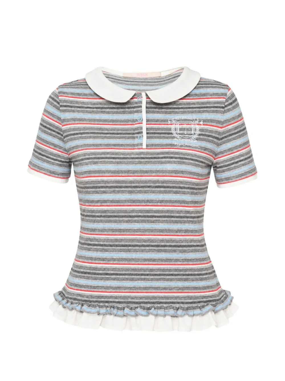 Curfew Stripe-Knit Ruffled Polo Shirt by SULTRY VIRGIN